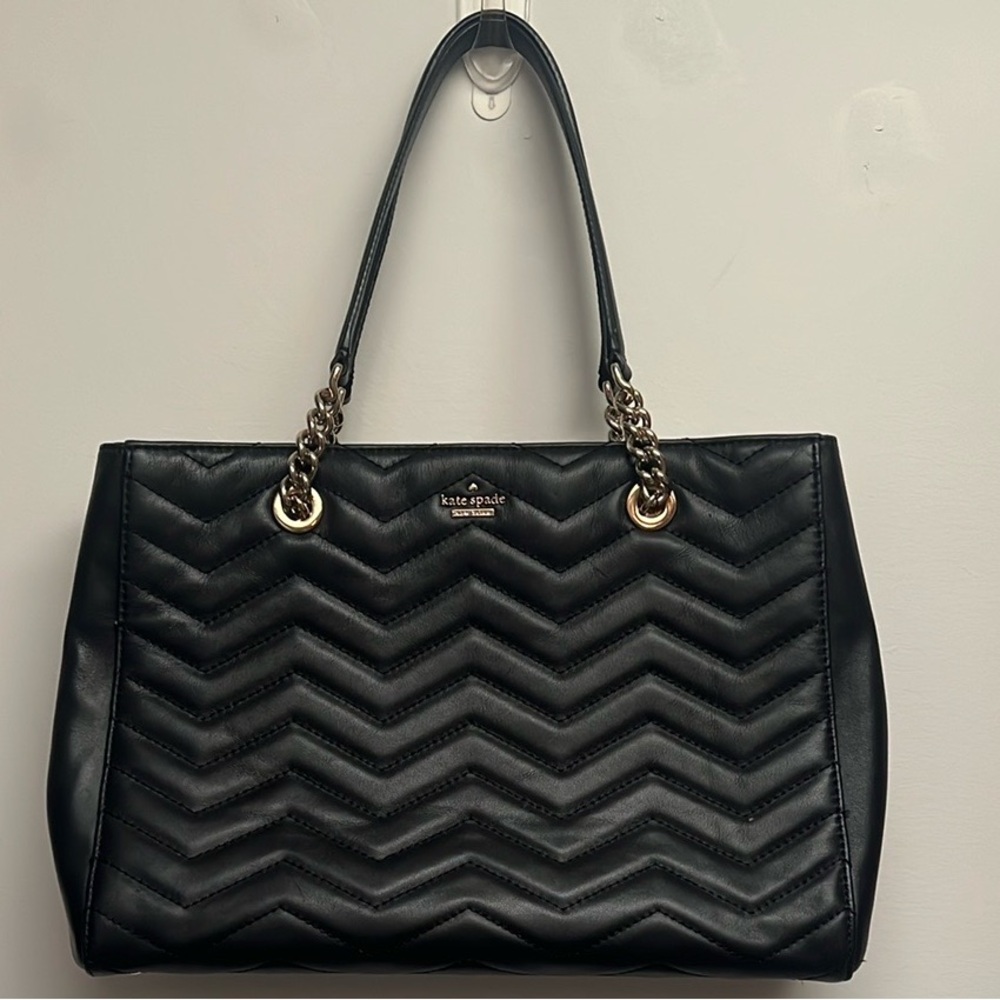kate spade Black Quilted Chevron Tote with Gold Hardware - Picture 3 of 9